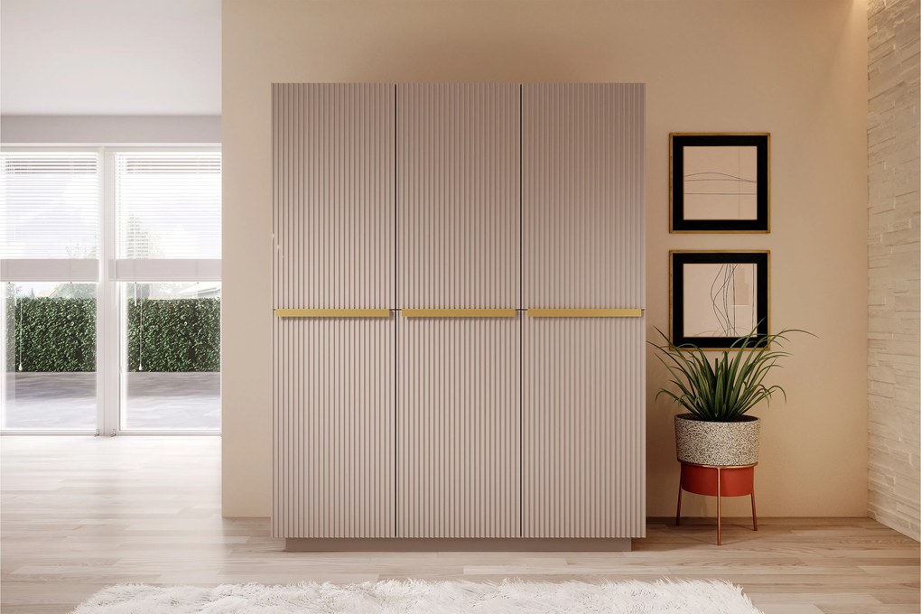 Dulap Nicole 150 cm - MDF roz antic / mânere aurii