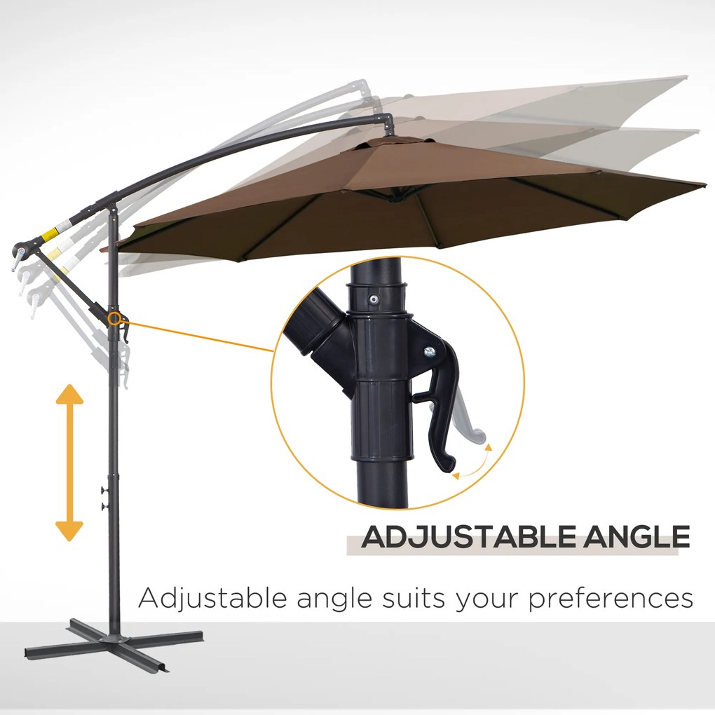 Outsunny Umbrelă Exterioară cu Manivelă, din Oțel și Poliester Rezistent la UV, Ø295x245 cm, Cafea | Aosom Romania