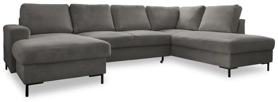 Colțar gri extensibil cu tapițerie din catifea reiată (cu colț pe partea dreaptă) Lofty Lilly – Miuform