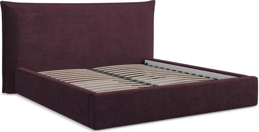 Pat matrimonial violet tapițat cu spațiu de depozitare cu somieră 140x200 cm Esala – Makamii