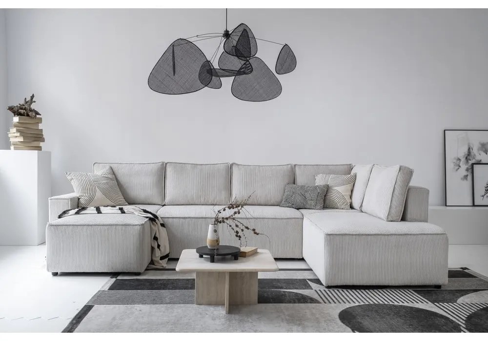 Colțar alb extensibil cu tapițerie din catifea reiată (cu colț pe partea dreaptă/în formă de "U") Brave Dave – Miuform