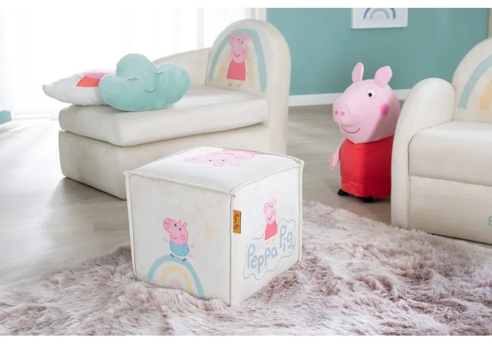 Puf de copii alb cu tapițerie din catifea Peppa Pig – Roba