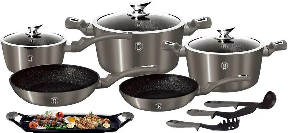Set oale marmorate 12+2 piese Carbon Metalic Line Berlinger Haus BH 1697