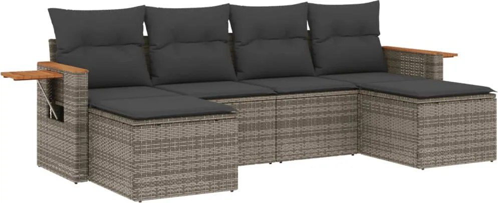 vidaXL Set mobilier grădină cu perne, 6 piese, gri, poliratan