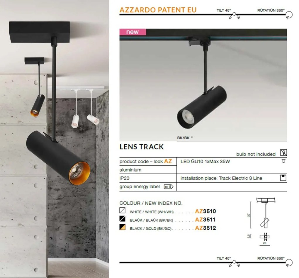 Spot directionabil pe sina LENS TRACK alb ZZ AZ3510