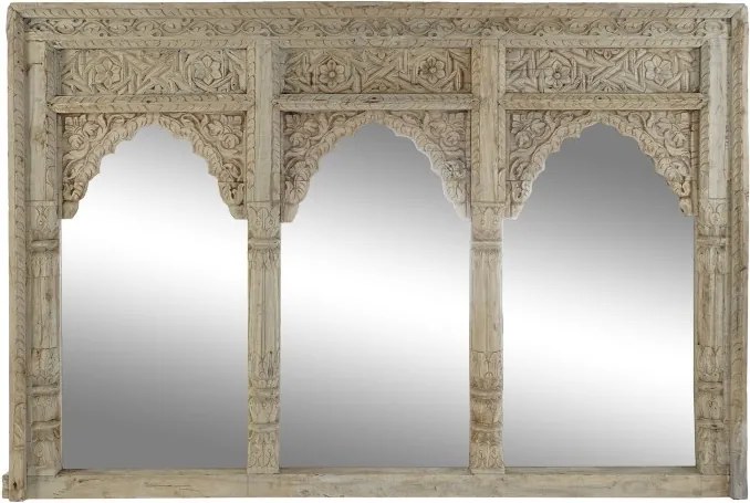 Oglindă decorativă de perete, stil natural rustic, culoare natur, din lemn de tec, „Teak”