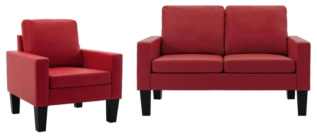 vidaXL Set de canapele, 2 piese, roșu, piele ecologică