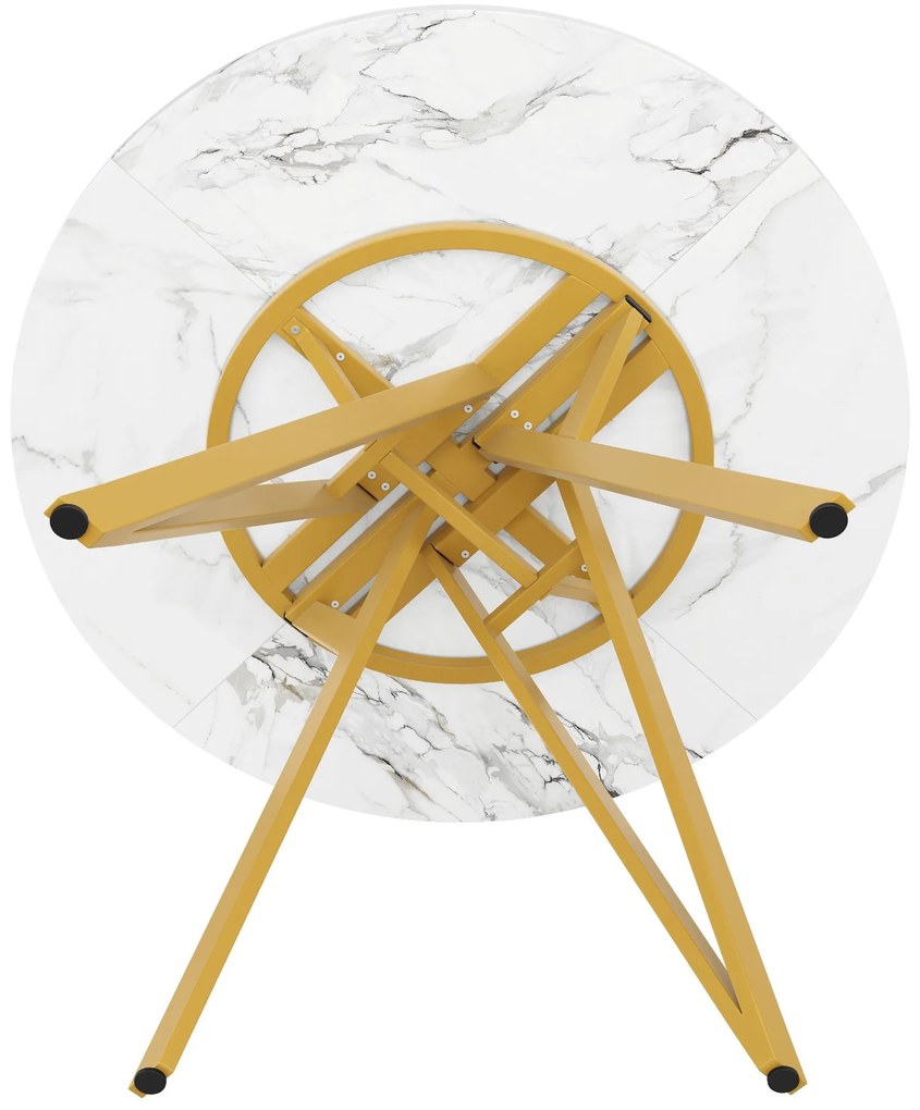 Masă rotundă pentru 4 persoane, Alb+Auriu | Aosom Romania