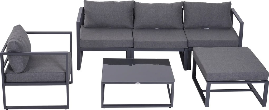 Outsunny set de mobilier de grădină 6 piese, canapele și scaune aluminiu, poliester, sticlă, gri pentu 4–5 persoane | Aosom Romania