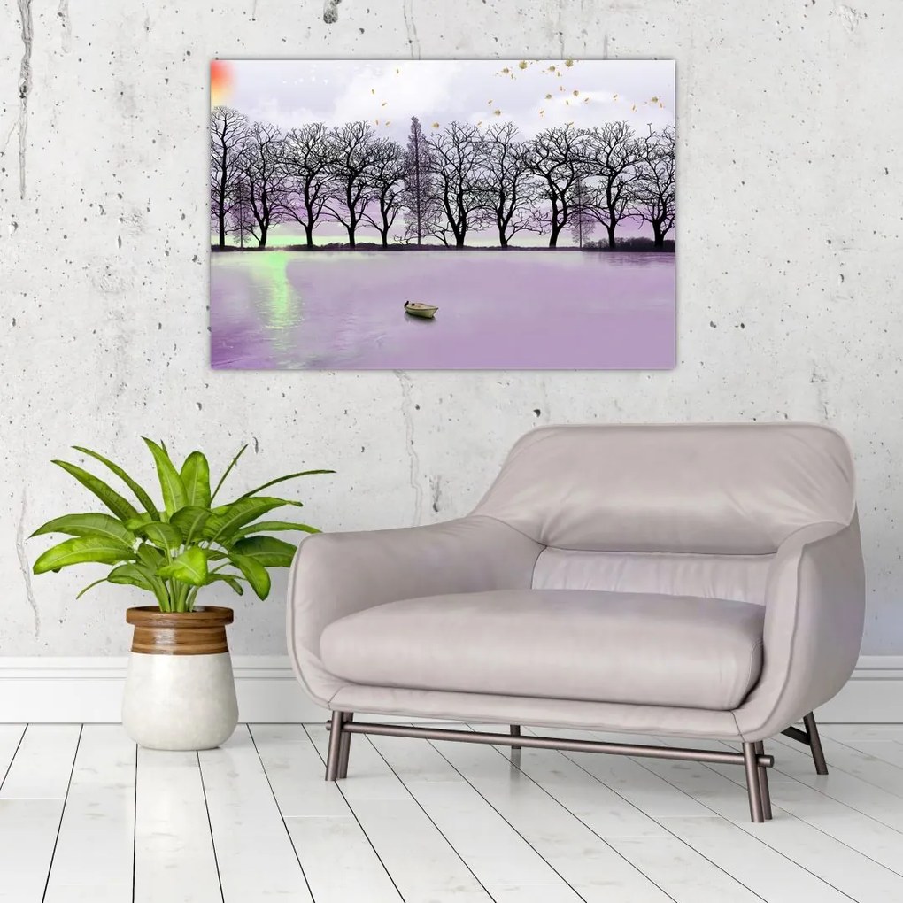 Tablou - Barcă pe lac (90x60 cm)