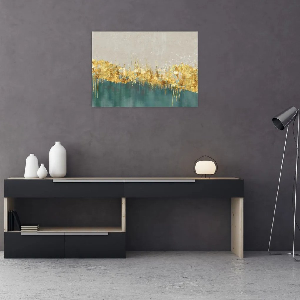 Tablou pe sticlă - Textura cu decor auriu (70x50 cm)