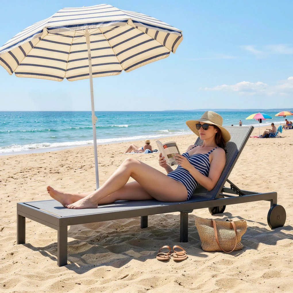 Outsunny Șezlong respirabil pentru grădină cu spătar reglabil în 6 poziții, roți, cadru din aluminiu | Aosom Romania