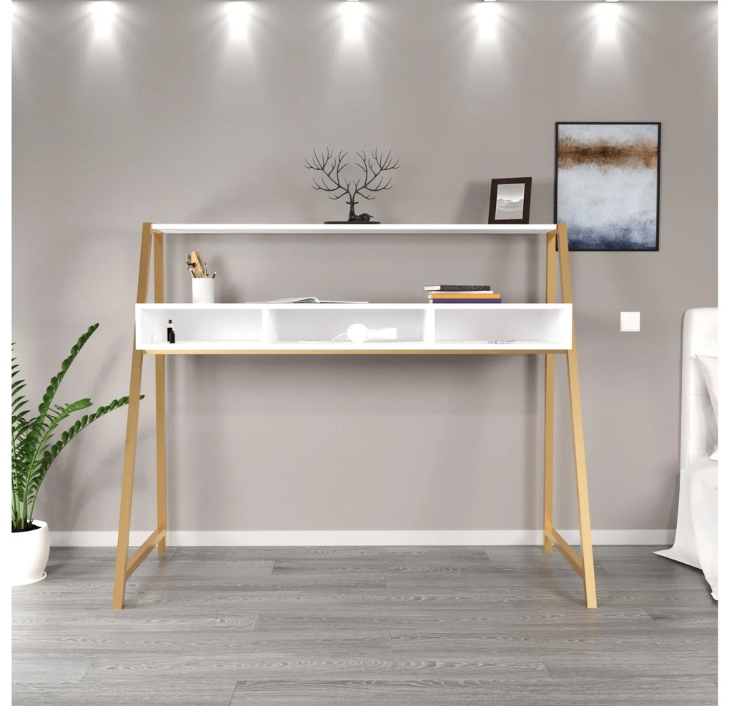 Masă de scris Decorative (alb + auriu). 1108017