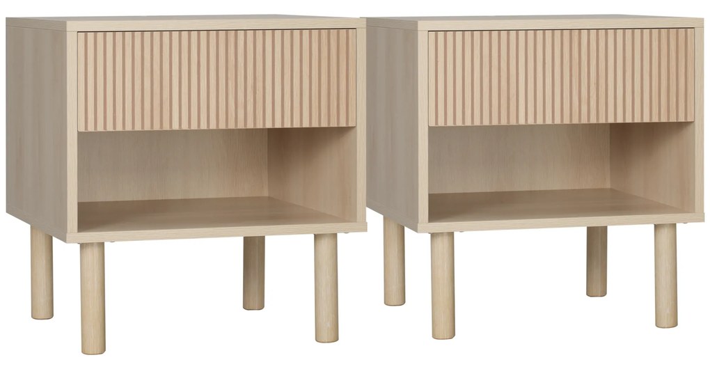 HOMCOM Noptiera moderna Set de 2, noptiere cu polita deschisa, masuta de cafea, dormitor, natural | Aosom Romania