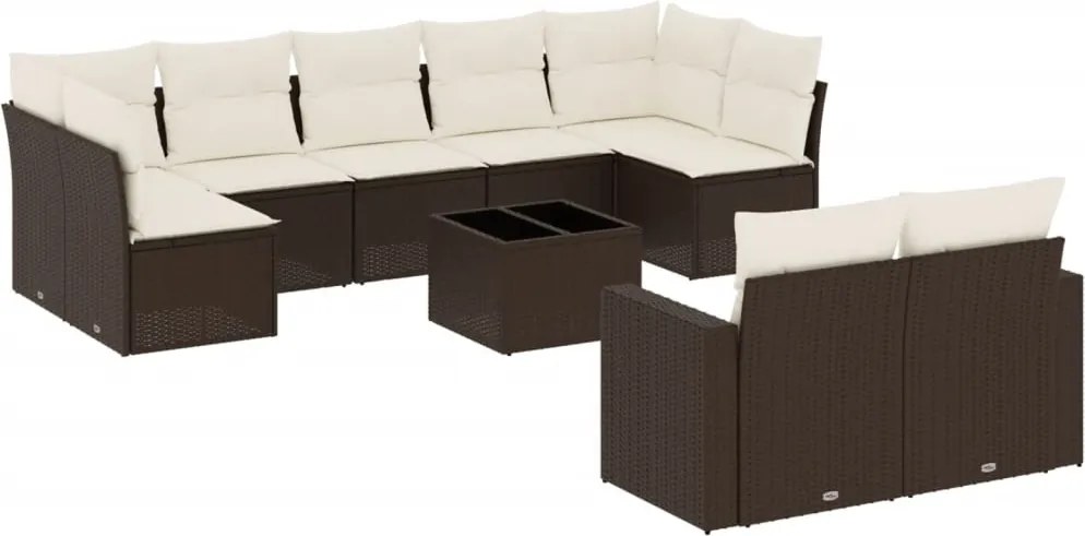 vidaXL Set canapele de grădină cu perne, 10 piese, maro, poliratan