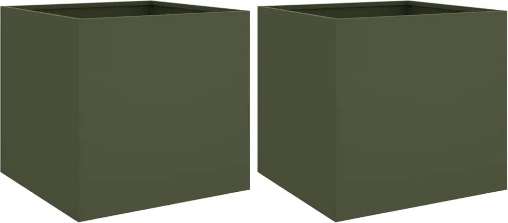 vidaXL Jardiniere, 2 buc., verde măsliniu, 49x47x46 cm, oțel