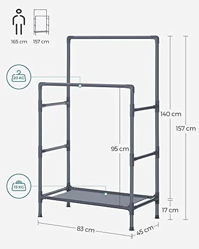 Cuier stender, Songmics, Gri, 88x44x154 cm