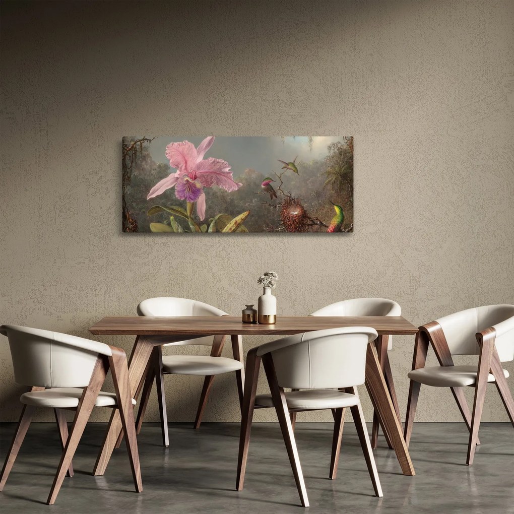 Tablou - Martin Johnson Heade, Cattleya Orchid and Three Hummingbirds, reproducere (120x50 cm)