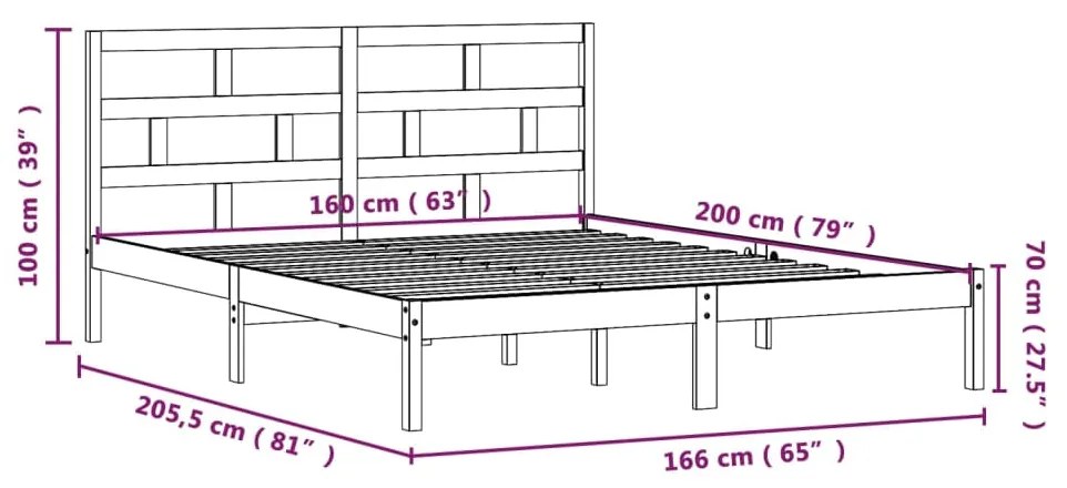 Cadru de pat, alb, 160x200 cm, lemn masiv de pin Alb, 160 x 200 cm