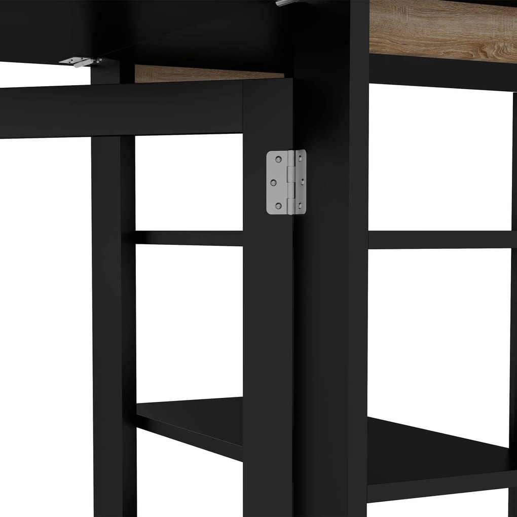 HOMCOM Masă pentru bucătărie masă de dining pliabilă detașabilă 3 etajere 2 blaturi rabatabile design modern 120 x 60 x 75 cm negru | Aosom Romania