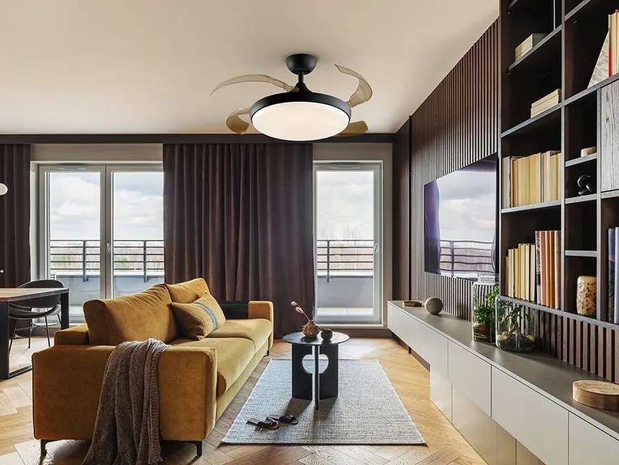 Lustra LED cu Ventilator si telecomanda, lame retractabile Venturi negru