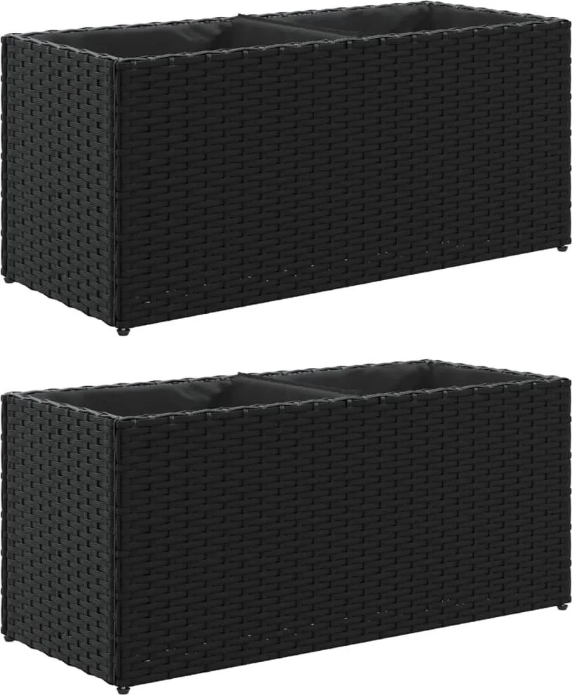 vidaXL Jardiniere grădină 2 ghivece 2 buc. negru 72x30x32 cm poliratan
