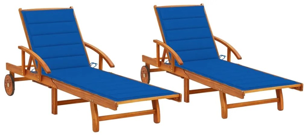 vidaXL Șezlonguri cu perne, 2 buc., lemn masiv de acacia