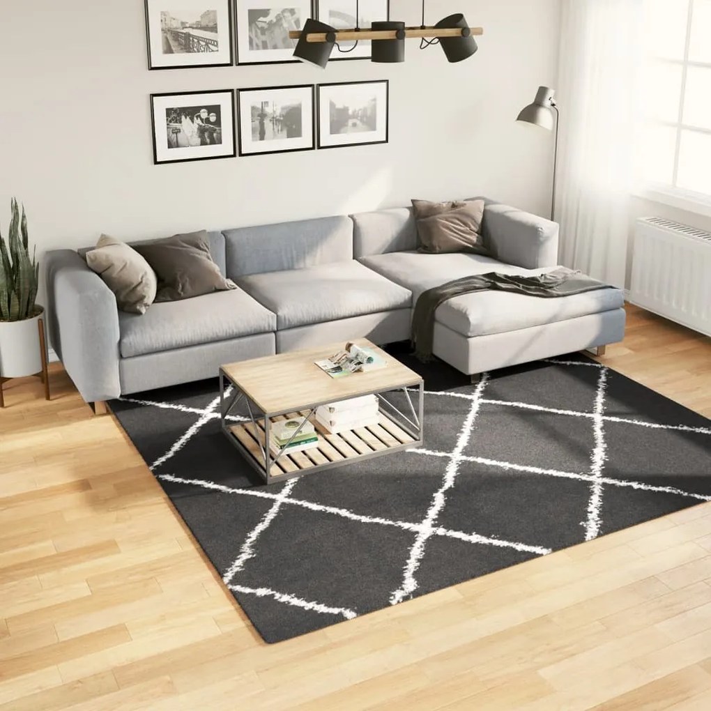 vidaXL Covor pufos &quot;PAMPLONA&quot; fire înalte negru/crem modern 240x240 cm