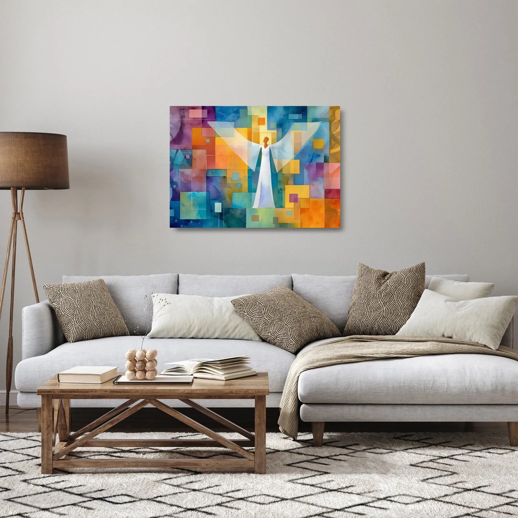 Tablou pe sticlă - Înger geometric (70x50 cm)