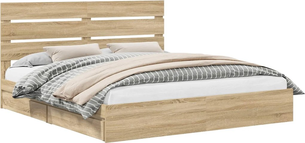 vidaXL Pat cu storage Stejar Sonoma 180 x 200 cm Lemn compozit