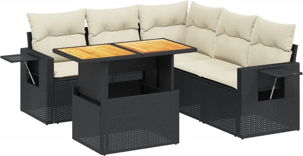 vidaXL Set mobilier de grădină cu perne, 6 piese, negru, poliratan