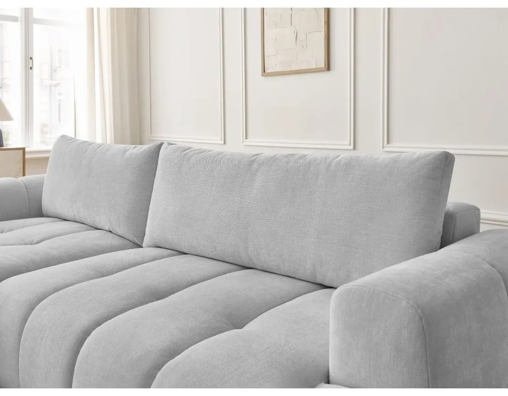 Colțar gri deschis extensibil/cu spațiu de depozitare (cu colț pe partea stângă/cu șezlong) Fuji – Bobochic Paris