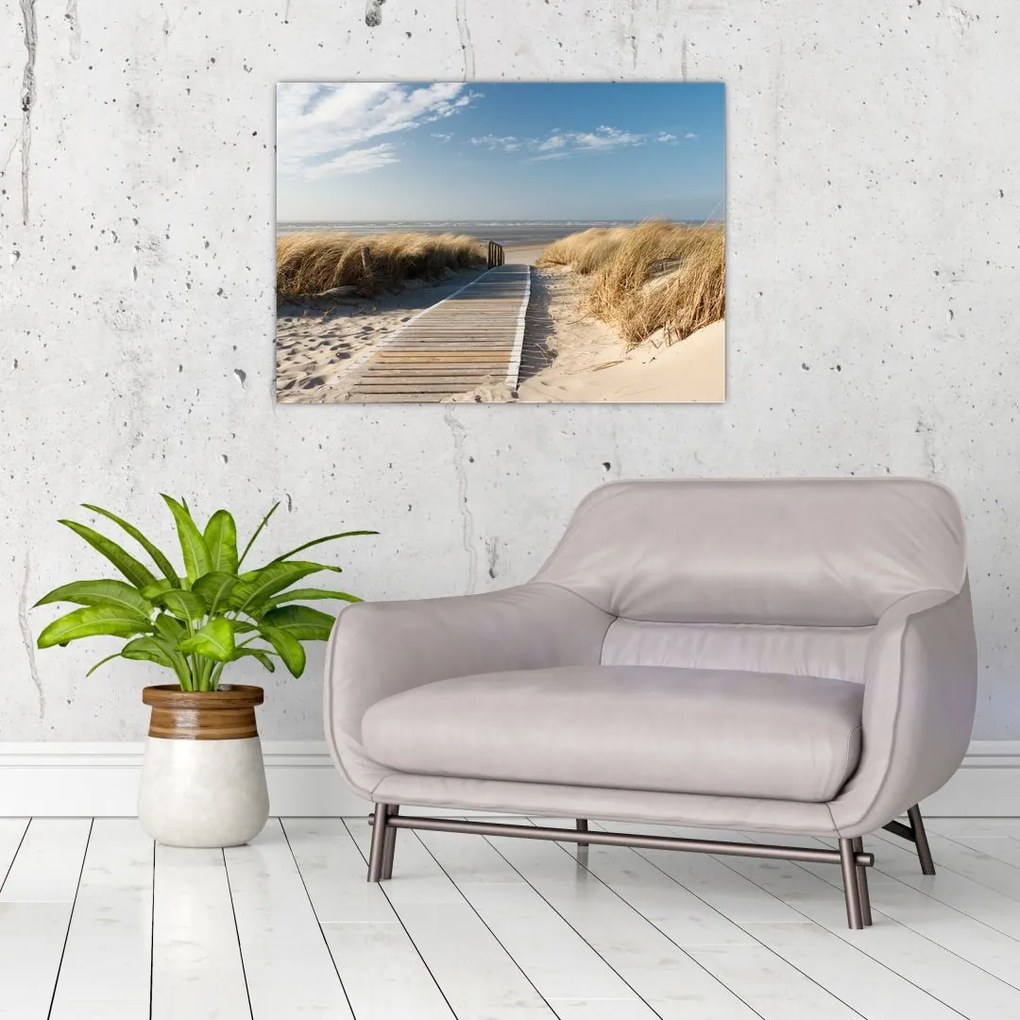 Tablou pe sticlă - Plaja cu nisip de pe insula Langeoog, Germania (70x50 cm)