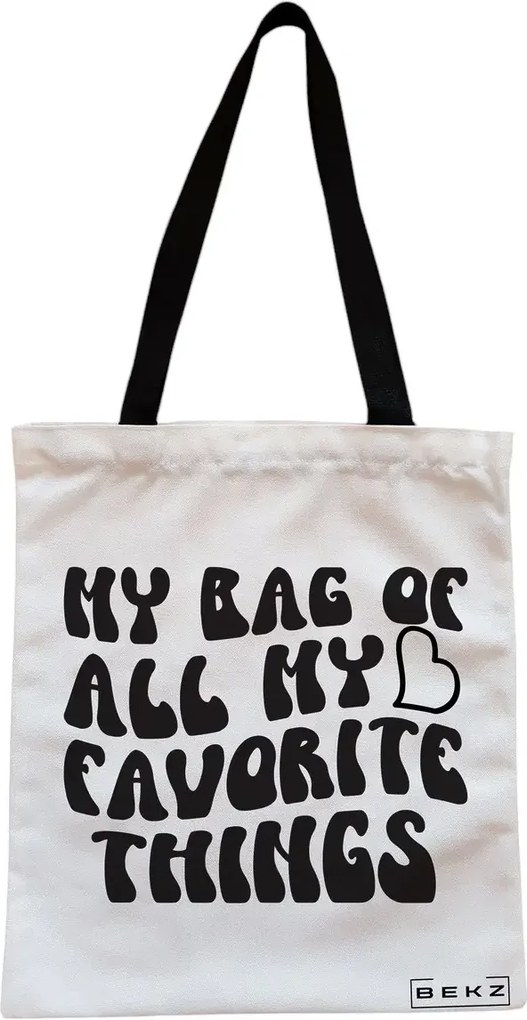 Sacosa de Panza pentru Cumparaturi, Geanta Tote, model My bag of all my favorite things, Cu fermoar, 38x34.5 cm, Alba, BEKZ®
