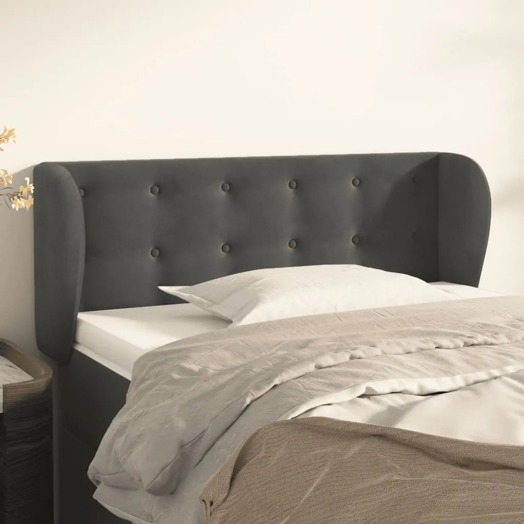 vidaXL Tăblie de pat cu aripioare gri închis 93x23x78/88 cm catifea