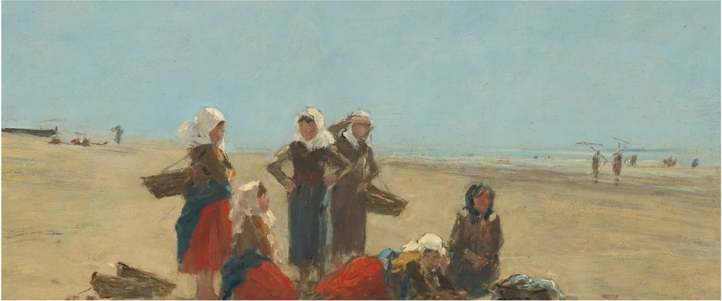 Tablou - Eugène Boudin, Women on the Beach at Berck, reproducere (120x50 cm)