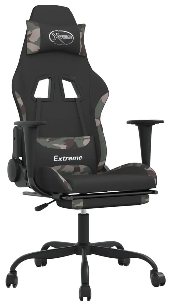 Scaun de gaming cu suport picioare, negru si camuflaj, textil 1, black and camouflage, Cu suport de picioare