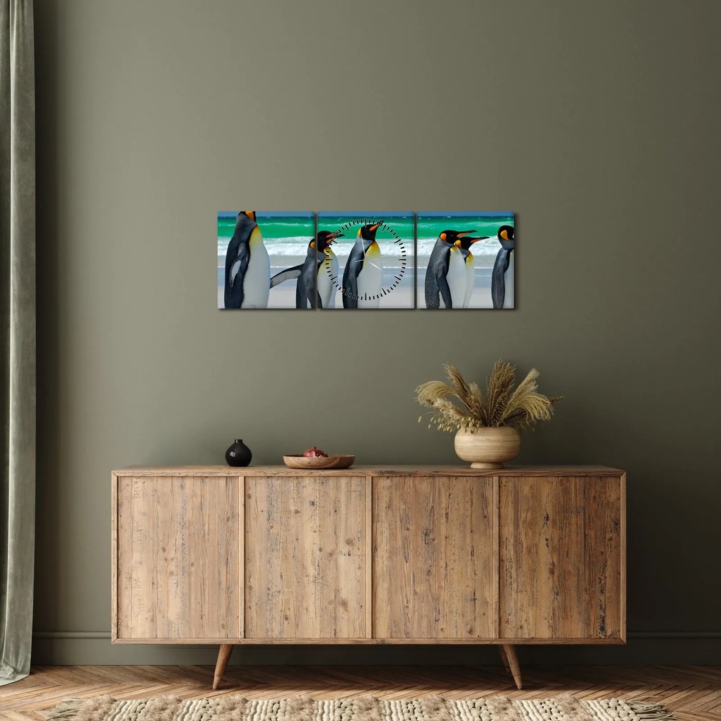 Tablou - Grup de pinguini regali (cu ceas) (90x30 cm)