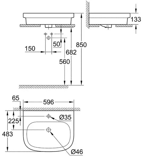 Lavoar pe blat Grohe Euro Ceramic alb Alpine White 60 cm