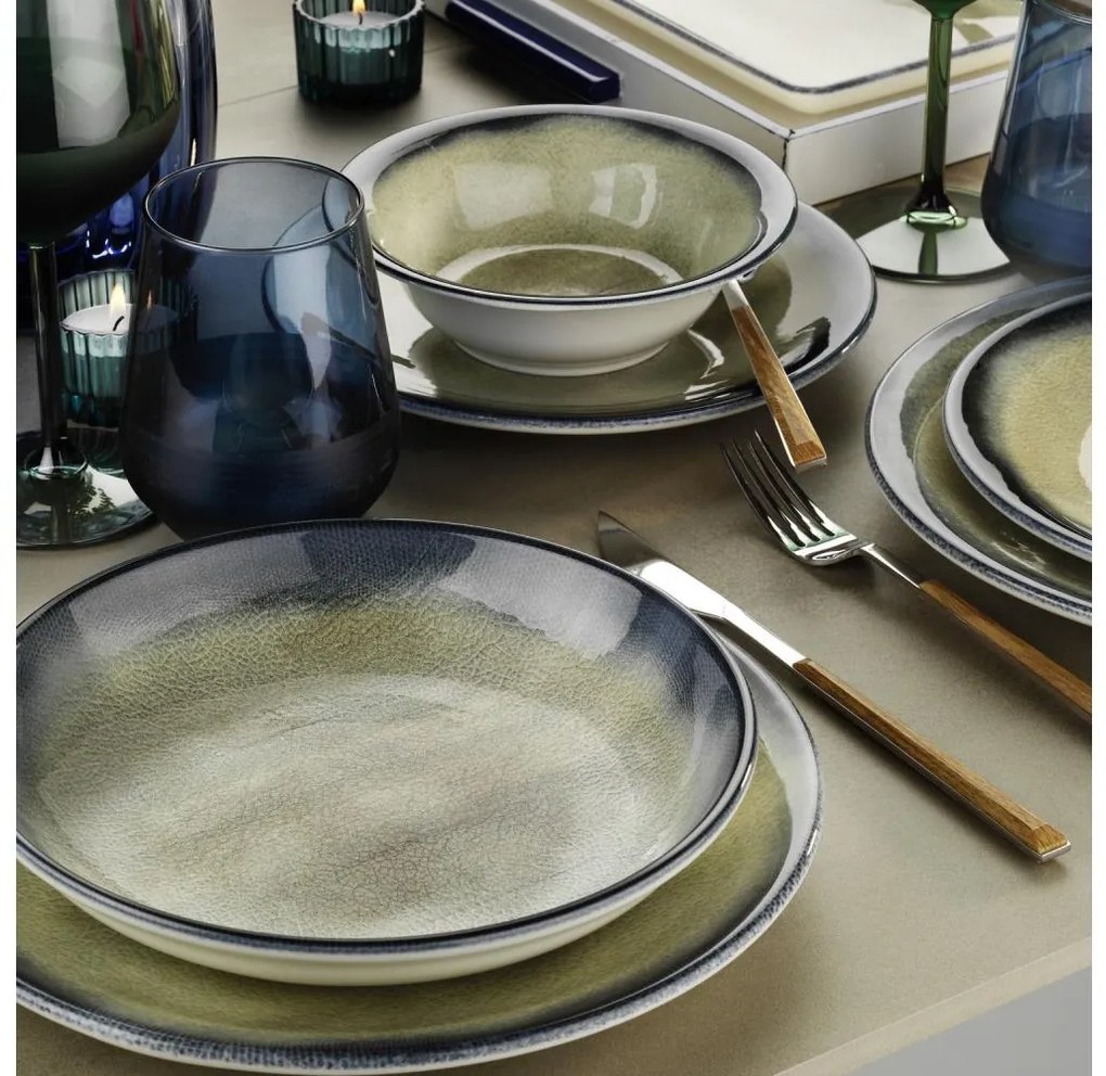 Set veselă din porțelan, 26 piese, albastru/maro