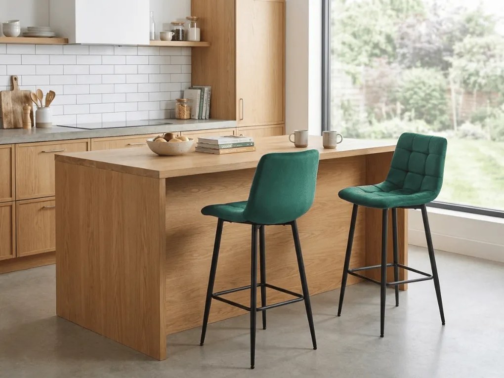 Scaun de bar ARCETO VELVET cu picioare negre, verde inchis