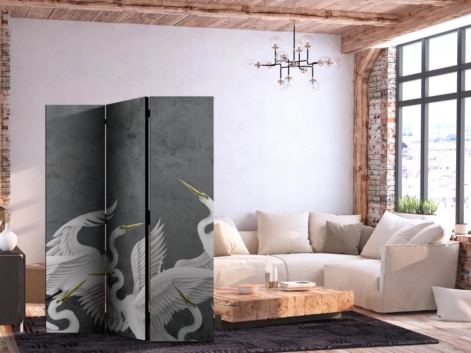 Paravan - Flutter of wings - white herons on dark grey background with texture