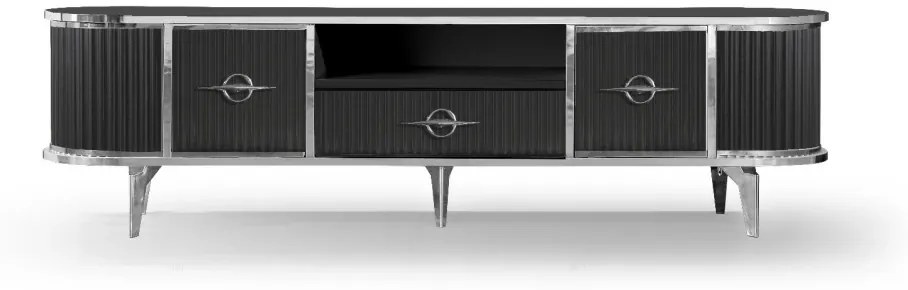 Comoda TV cu riflaje, Negru/Argintiu, 180x40x50cm