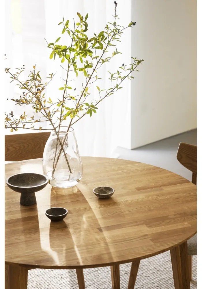 Masă de dining natural rotundă extensibilă din lemn masiv de stejar ø 120 cm Filippa – Rowico