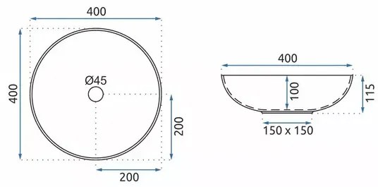 Lavoar pe blat Rea Arte rotund finisaj alb - gri lucios 40 cm