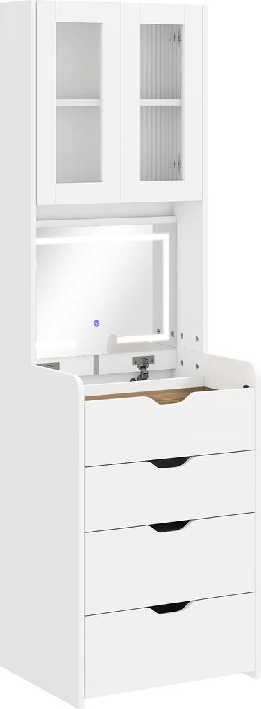 HOMCOM Stație de Machiaj cu Lumini LED în 3 Culori, Oglindă Rabatabilă, Scaun Ascuns, Măsuță de Machiaj cu Scaun Îmbunătățit, 3 Sertare, Compartiment, Dulap cu Uși din Sticlă, Modern, Alb | Aosom Romania