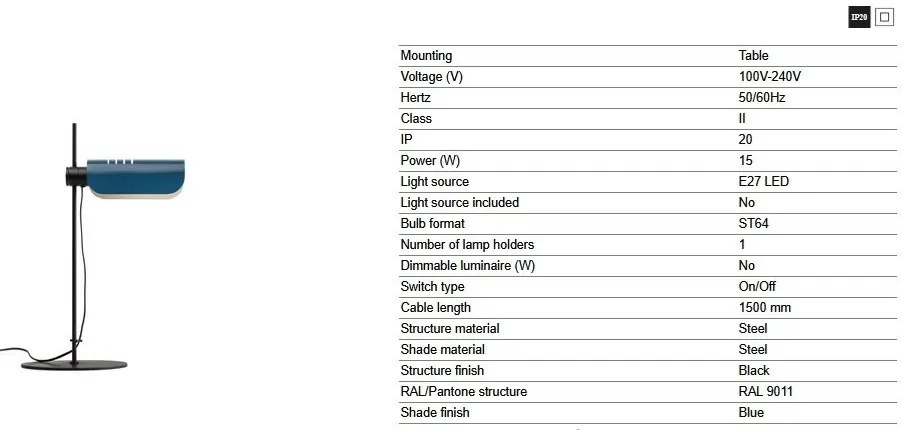 Veioza metal stil retro cu abajur ajustabil MARTINICA negru, blue