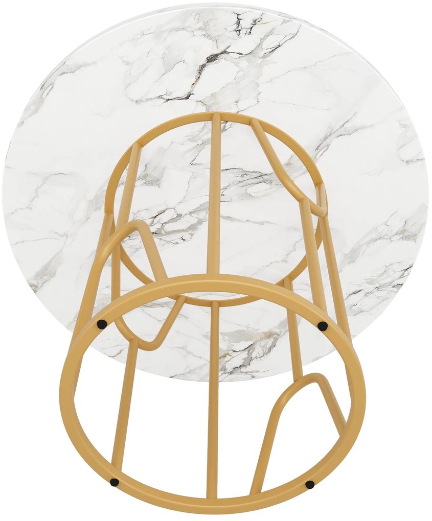 Masă rotundă pentru 4 persoane, Alb+Auriu | Aosom Romania