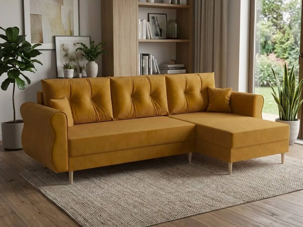 Canapea extensibila de colt SILVIANO, mustar, reversibila, 230x140 cm