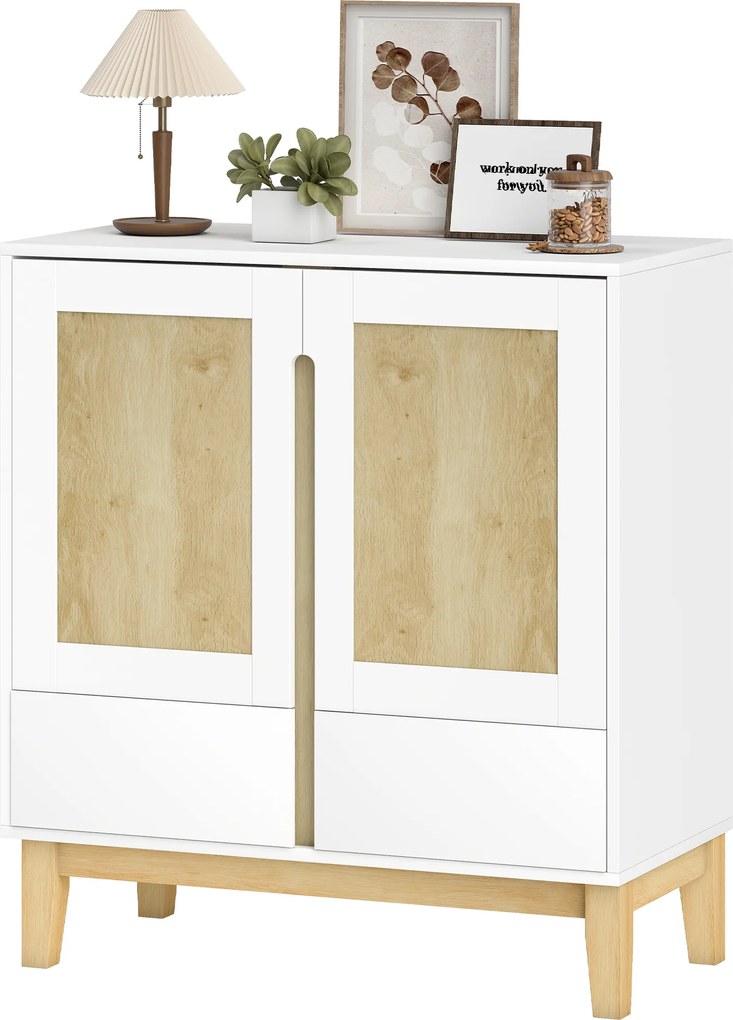 HOMCOM Bufet, mobilier de depozitare cu 2 uși, 2 sertare și raft reglabil, 80 x 40 x 86 cm, alb și stejar | Aosom Romania